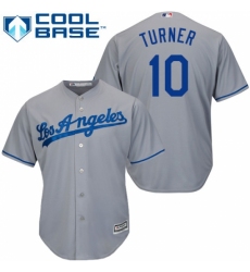 Youth Majestic Los Angeles Dodgers #10 Justin Turner Replica Grey Road Cool Base MLB Jersey