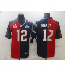 Men's Tampa Bay Buccaneers #12 Tom Brady Blue Red Bowl LV Bowl LIII Limited Split Fashion Football Jersey