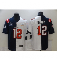 Men's Tampa Bay Buccaneers #12 Tom Brady Blue White Bowl LV Bowl LIII Limited Split Fashion Football Jersey