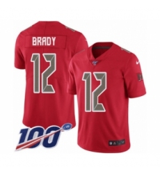 Men's Tampa Bay Buccaneers #12 Tom Brady Limited Red Rush Vapor Untouchable 100th Season Football Jersey
