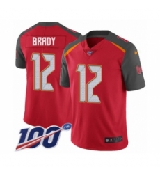 Men's Tampa Bay Buccaneers #12 Tom Brady Red Team Color Vapor Untouchable Limited Player 100th Season Football Jersey