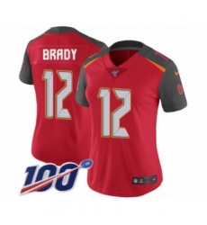 Women's Tampa Bay Buccaneers #12 Tom Brady Red Team Color Vapor Untouchable Limited Player 100th Season Football Jersey