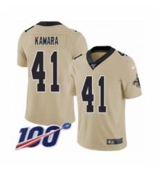 Men's New Orleans Saints #41 Alvin Kamara Limited Gold Inverted Legend 100th Season Football Jersey