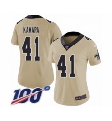 Women's New Orleans Saints #41 Alvin Kamara Limited Gold Inverted Legend 100th Season Football Jersey