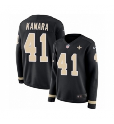 Women's Nike New Orleans Saints #41 Alvin Kamara Limited Black Therma Long Sleeve NFL Jersey