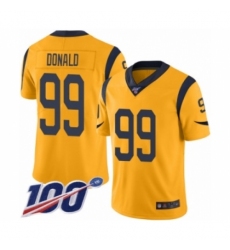 Men's Los Angeles Rams #99 Aaron Donald Limited Gold Rush Vapor Untouchable 100th Season Football Jersey