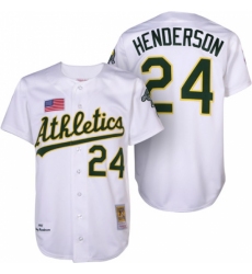 Men's Mitchell and Ness Oakland Athletics #24 Rickey Henderson Authentic White 1990 Throwback MLB Jersey