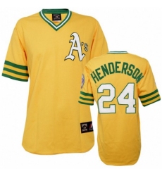 Men's Mitchell and Ness Oakland Athletics #24 Rickey Henderson Replica Gold Throwback MLB Jersey