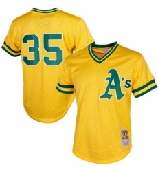 Men's Mitchell and Ness Oakland Athletics #35 Rickey Henderson Authentic Gold 1984 Throwback MLB Jersey