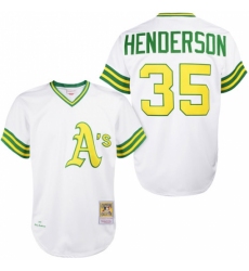 Men's Mitchell and Ness Oakland Athletics #35 Rickey Henderson Replica White 1979 Throwback MLB Jersey