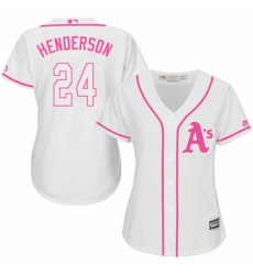 Women's Majestic Oakland Athletics #24 Rickey Henderson Authentic White Fashion Cool Base MLB Jersey