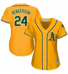 Women's Majestic Oakland Athletics #24 Rickey Henderson Replica Gold Alternate 2 Cool Base MLB Jersey