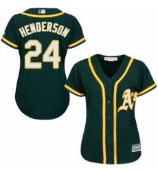 Women's Majestic Oakland Athletics #24 Rickey Henderson Replica Green Alternate 1 Cool Base MLB Jersey
