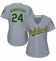 Women's Majestic Oakland Athletics #24 Rickey Henderson Replica Grey Road Cool Base MLB Jersey