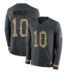 Men's Nike Los Angeles Chargers #10 Justin Herbert Anthracite Salute to Service Stitched NFL Limited Therma Long Sleeve Jersey