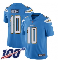Men's Nike Los Angeles Chargers #10 Justin Herbert Electric Blue Alternate Stitched NFL 100th Season Vapor Untouchable Limited Jersey