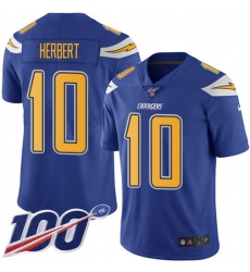 Men's Nike Los Angeles Chargers #10 Justin Herbert Electric Blue Stitched NFL Limited Rush 100th Season Jersey