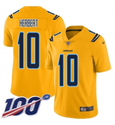 Men's Nike Los Angeles Chargers #10 Justin Herbert Gold Stitched NFL Limited Inverted Legend 100th Season Jersey