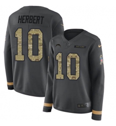 Women's Nike Los Angeles Chargers #10 Justin Herbert Anthracite Salute to Service Stitched NFL Limited Therma Long Sleeve Jersey