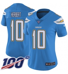 Women's Nike Los Angeles Chargers #10 Justin Herbert Electric Blue Alternate Stitched NFL 100th Season Vapor Untouchable Limited Jersey