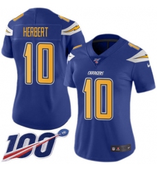 Women's Nike Los Angeles Chargers #10 Justin Herbert Electric Blue Stitched NFL Limited Rush 100th Season Jersey