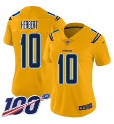 Women's Nike Los Angeles Chargers #10 Justin Herbert Gold Stitched NFL Limited Inverted Legend 100th Season Jersey