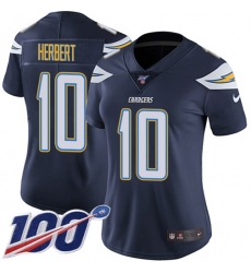 Women's Nike Los Angeles Chargers #10 Justin Herbert Navy Blue Team Color Stitched NFL 100th Season Vapor Untouchable Limited Jersey