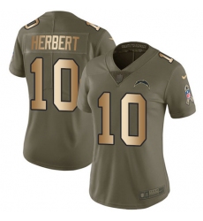Women's Nike Los Angeles Chargers #10 Justin Herbert Olive-Gold Stitched NFL Limited 2017 Salute To Service Jersey
