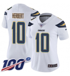 Women's Nike Los Angeles Chargers #10 Justin Herbert White Stitched NFL 100th Season Vapor Untouchable Limited Jersey