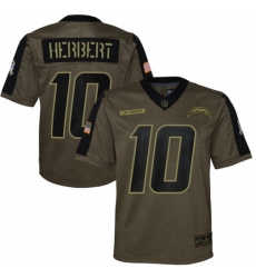 Youth Los Angeles Chargers #10 Justin Herbert Olive Nike 2021 Salute To Service Game Jersey