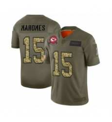 Men's Kansas City Chiefs #15 Patrick Mahomes 2019 Olive Camo Salute to Service Limited Jersey