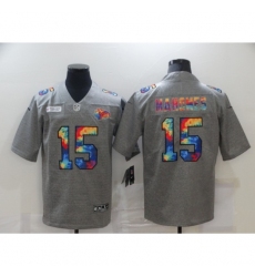 Men's Kansas City Chiefs #15 Patrick Mahomes Gray Rainbow Version Nike Limited Jersey