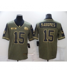 Men's Kansas City Chiefs #15 Patrick Mahomes Nike Gold 2021 Salute To Service Limited Player Jersey