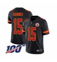Men's Nike Kansas City Chiefs #15 Patrick Mahomes Limited Black Rush Vapor Untouchable 100th Season NFL Jersey