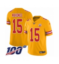 Men's Nike Kansas City Chiefs #15 Patrick Mahomes Limited Gold Inverted Legend 100th Season NFL Jersey