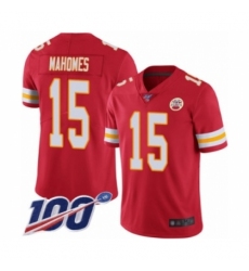 Men's Nike Kansas City Chiefs #15 Patrick Mahomes Red Team Color Vapor Untouchable Limited Player 100th Season NFL Jersey