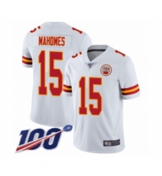 Men's Nike Kansas City Chiefs #15 Patrick Mahomes White Vapor Untouchable Limited Player 100th Season NFL Jersey