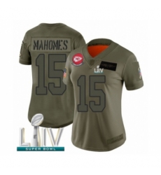 Women's Kansas City Chiefs #15 Patrick Mahomes Limited Olive 2019 Salute to Service Super Bowl LIV Bound Football Jersey