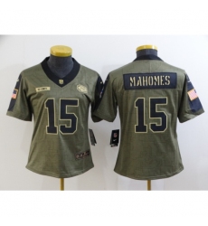 Women's Kansas City Chiefs #15 Patrick Mahomes Nike Olive 2021 Salute To Service Limited Player Jersey