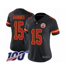 Women's Nike Kansas City Chiefs #15 Patrick Mahomes Limited Black Rush Vapor Untouchable 100th Season NFL Jersey