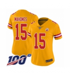 Women's Nike Kansas City Chiefs #15 Patrick Mahomes Limited Gold Inverted Legend 100th Season NFL Jersey