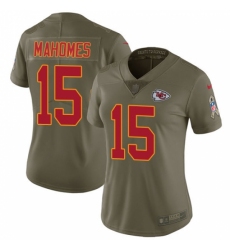 Women's Nike Kansas City Chiefs #15 Patrick Mahomes Olive Stitched NFL Limited 2017 Salute to Service Jersey