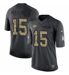 Youth Nike Kansas City Chiefs #15 Patrick Mahomes Black Stitched NFL Limited 2016 Salute to Service Jersey