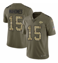 Youth Nike Kansas City Chiefs #15 Patrick Mahomes Olive Camo Stitched NFL Limited 2017 Salute to Service Jersey