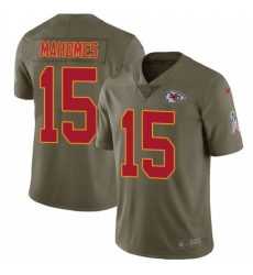 Youth Nike Kansas City Chiefs #15 Patrick Mahomes Olive Stitched NFL Limited 2017 Salute to Service Jersey