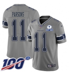 Men's Nike Dallas Cowboys #11 Micah Parsons Gray Stitched With Established In 1960 Patch NFL Limited Inverted Legend 100th Season Jersey