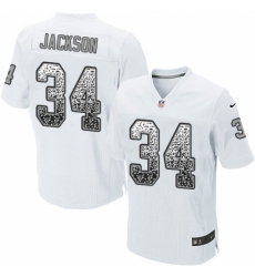 Men's Nike Oakland Raiders #34 Bo Jackson Elite White Road Drift Fashion NFL Jersey