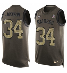 Men's Nike Oakland Raiders #34 Bo Jackson Limited Green Salute to Service Tank Top NFL Jersey