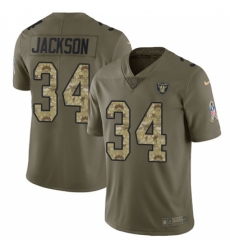 Men's Nike Oakland Raiders #34 Bo Jackson Limited Olive/Camo 2017 Salute to Service NFL Jersey