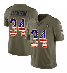 Men's Nike Oakland Raiders #34 Bo Jackson Limited Olive/USA Flag 2017 Salute to Service NFL Jersey